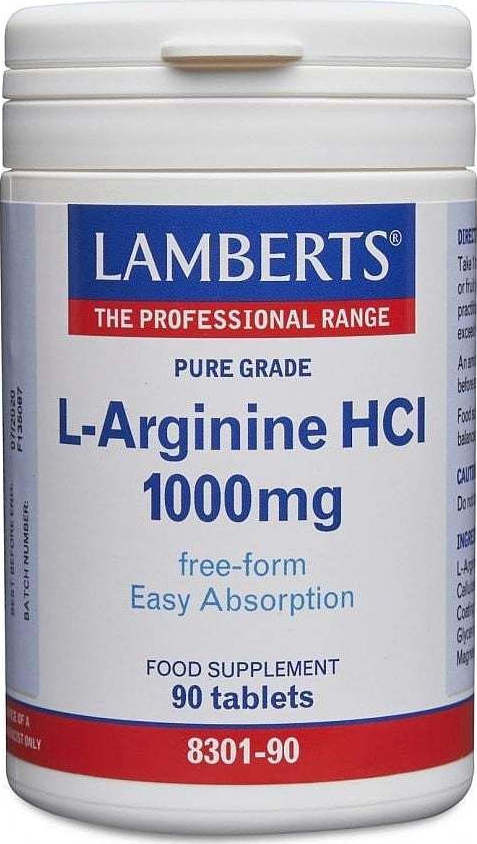 Φωτογραφία προϊόντος: Lamberts L-Arginine HCl 1000mg 90 ταμπλέτες