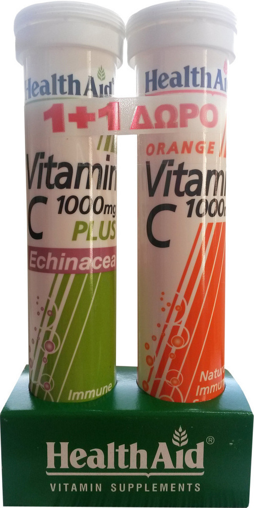Φωτογραφία προϊόντος: Health Aid Vitamin C 1000mg Plus Echinacea 20 αναβράζοντα δισκία & Vitamin C 1000mg Orange 20 αναβράζοντα δισκία