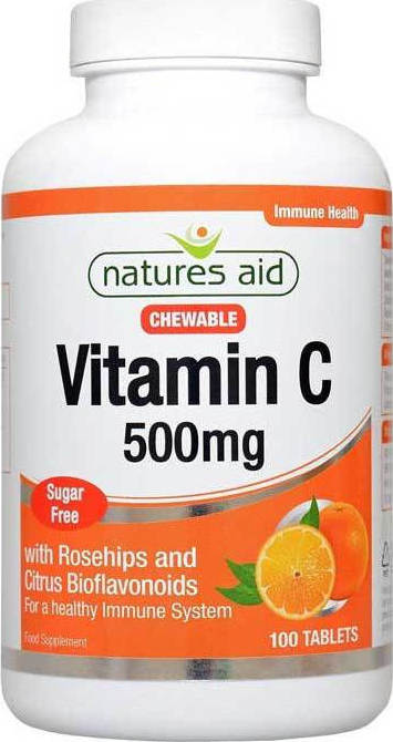 Φωτογραφία προϊόντος: Natures Aid Vitamin C Sugar Free 500mg 100 μασώμενες ταμπλέτες