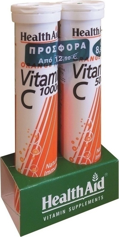 Φωτογραφία προϊόντος: Health Aid Vitamin C 1000mg Πορτοκάλι + Vitamin C 500mg Πορτοκάλι 2 x 20 αναβράζοντα δισκία