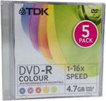 Φωτογραφία προϊόντος: DVD-R TDK Color disc 1-16X 4.7 GB 5 pack