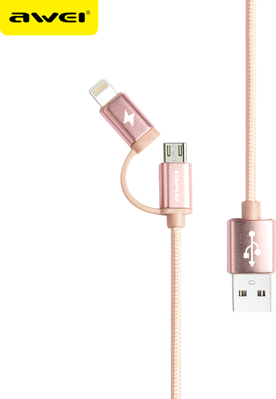 Φωτογραφία προϊόντος: Awei Braided USB to Lightning / micro USB Cable Gold Rose 0.2m (CL-930C)