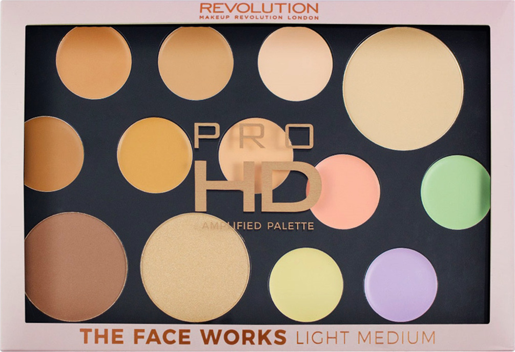 Φωτογραφία προϊόντος: Revolution Beauty Pro HD Palette Face Works Light/Medium Finish Powder, Concealer & Baked Highliter