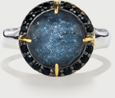Φωτογραφία προϊόντος: Hematite USA ​Doublet and Black Zircon gemstones Ring in Gold plated Silver