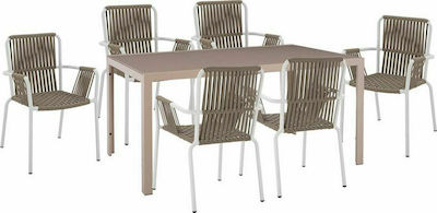 Φωτογραφία προϊόντος: Σετ Τραπεζαρίας HM11500 Καπουτσίνο / Λευκό Καπουτσίνο / Λευκό 7τμχ