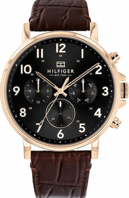 Φωτογραφία προϊόντος: Tommy Hilfiger Ρολόι Daniel Multifunction Χρονογράφος με Δερμάτινο Λουράκι σε Καφέ χρώμα
