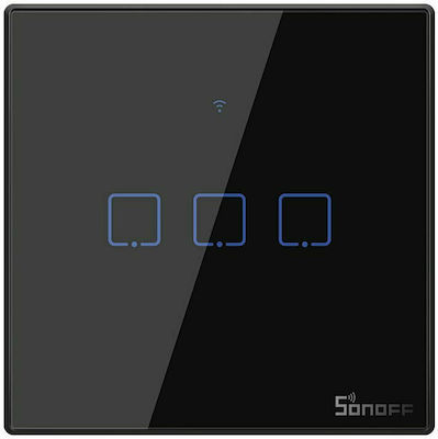 Φωτογραφία προϊόντος: Sonoff T3EU2C-TX Χωνευτός Διακόπτης Τοίχου Wi-Fi για Έλεγχο Φωτισμού με Πλαίσιο και Τρία Πλήκτρα Αφής Φωτιζόμενος Μαύρος 433MHz