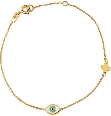 Φωτογραφία προϊόντος: Enamel Evil Eye Bracelet with Cross - Sterling Silver and Gold Plated