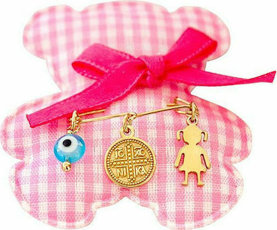 Φωτογραφία προϊόντος: "Pink Christian Charm" silver baby safety pin gold plated