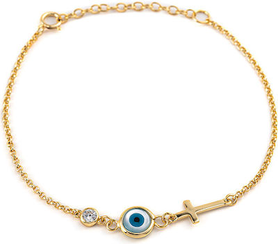 Φωτογραφία προϊόντος: Sterling Silver Yellow Gold Plated Eye Chain Bracelet with Cross and Zircon