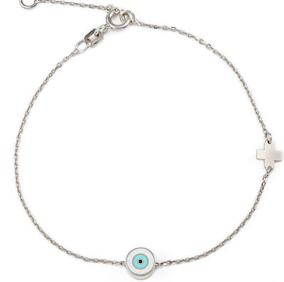 Φωτογραφία προϊόντος: Round Enamel Evil Eye Bracelet with Cross - 925 Sterling Silver
