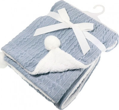 Φωτογραφία προϊόντος: Soft Touch Κουβέρτα Pom Pom & Ribbon Βελουτέ 75x90cm Blue