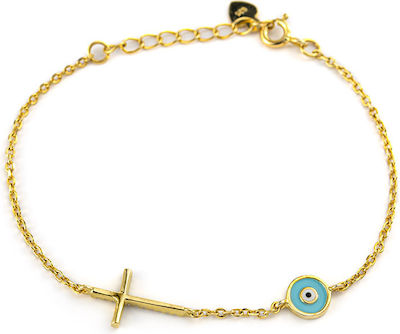 Φωτογραφία προϊόντος: Sterling Silver Yellow Gold Plated Evil Eye Bracelet with Cross