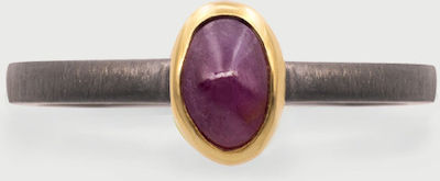 Φωτογραφία προϊόντος: Cabochon Ruby in 14K Gold bezel and matte finished Black Rhodium plated 925 Silver band Ring, Unique Solitaire Ring, Two-Tone Ring