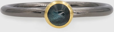 Φωτογραφία προϊόντος: ​Blue Tourmaline in 14K Gold bezel and Black Rhodium plated 925 Silver band Ring, Unique Solitaire Ring, Two-Tone Ring