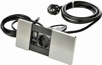 Φωτογραφία προϊόντος: VersaPAD, power station with sliding covers, 1 earthed socket, 1 RJ45 (CAT 6 UTP), 1 USB port, 939622018 colour: brushed aluminium