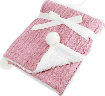 Φωτογραφία προϊόντος: Soft Touch Κουβέρτα Pom Pom & Ribbon Βελουτέ 75x90cm Pink