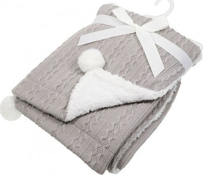 Φωτογραφία προϊόντος: Soft Touch Κουβέρτα Pom Pom & Ribbon Βελουτέ 75x90cm Grey