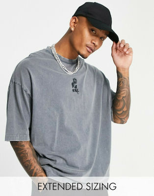 Φωτογραφία προϊόντος: ASOS DESIGN oversized t-shirt in grey acid wash with rose chest print