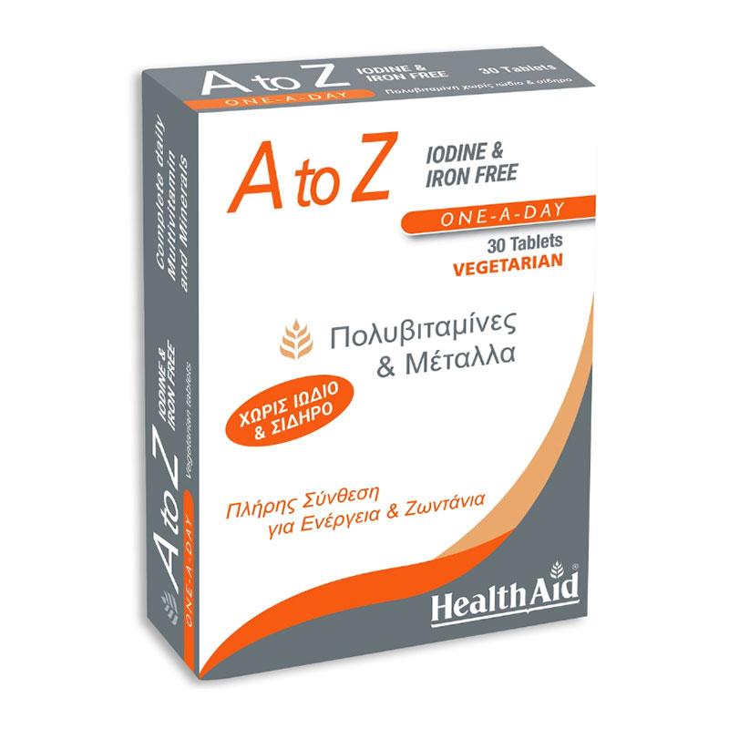 Φωτογραφία προϊόντος: HEALTH AID A to Z Iodine & Iron Free 30 δισκία
