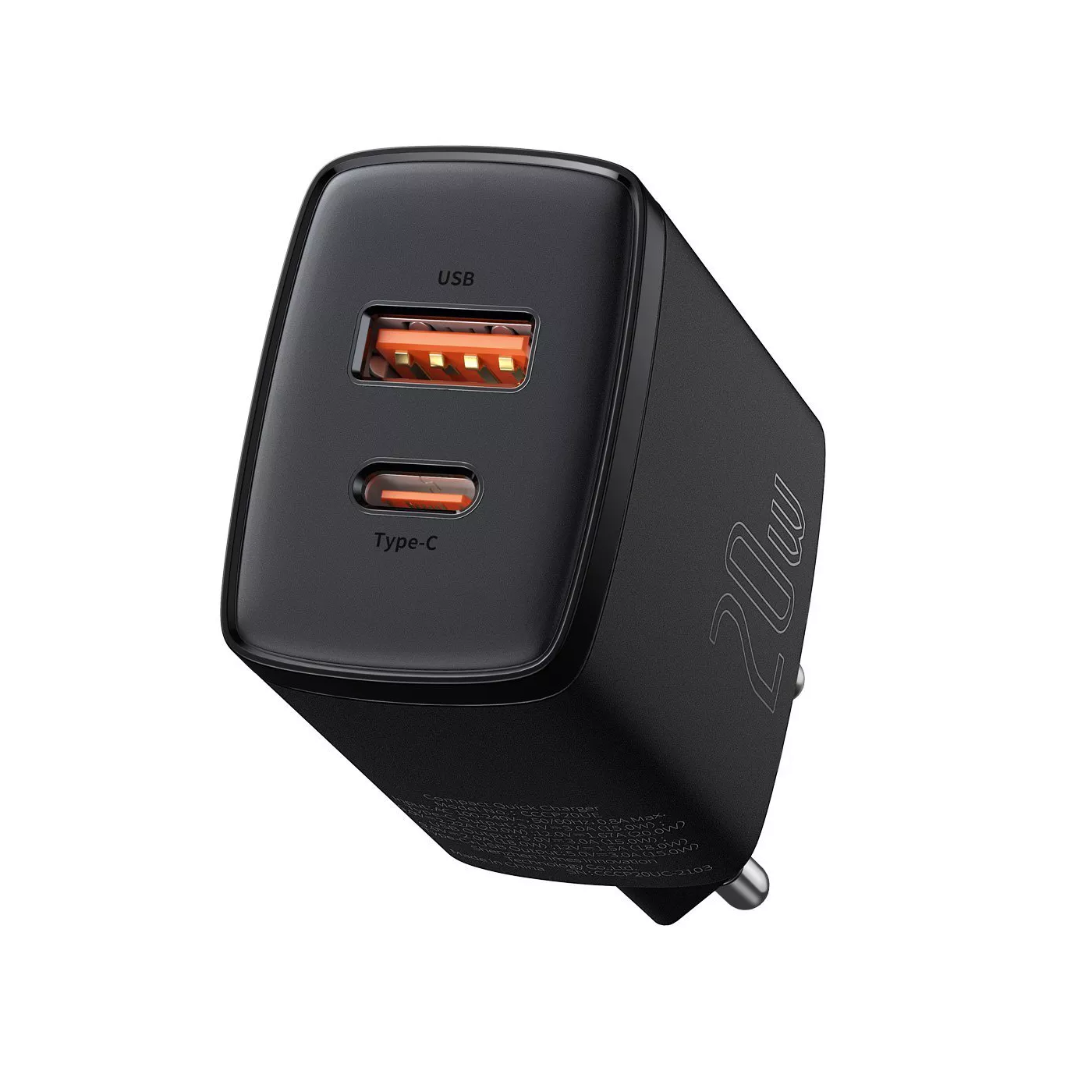 Φωτογραφία προϊόντος: Baseus Compact Φορτιστής USB-A/USB-C 20W Power Delivery / Quick Charge 3.0 Μαύρος