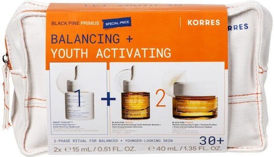 Φωτογραφία προϊόντος: KORRES Black Pine Primus Balancing + Youth Activating Wrinkle Defying Day Cream 40ml + Booster 15ml + Probiotic Super Serum 15ml