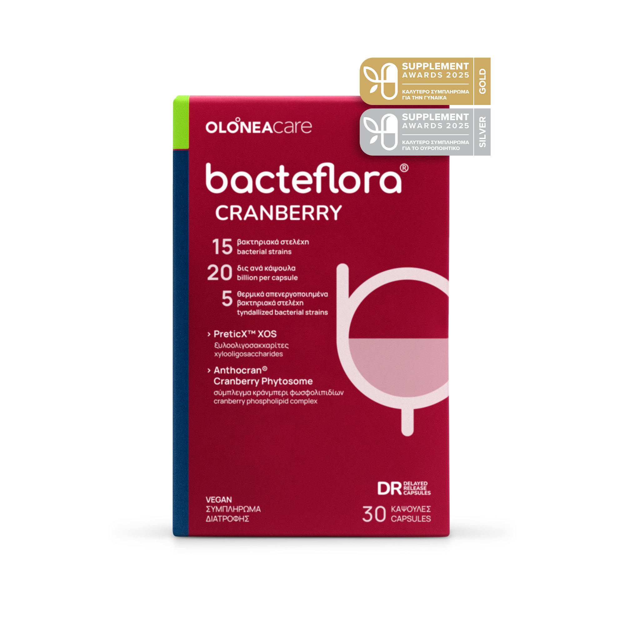 Φωτογραφία προϊόντος: Olonea BacteFlora Cranberry Πρεβιοτικά για Ουροποιητικό Σύστημα 30 φυτικές κάψουλες