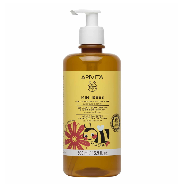 Φωτογραφία προϊόντος: Apivita Mini Bees Gentle Kids Hair + Body Wash Απαλό Σαμπουάν-Αφρόλουτρο για Παιδιά 500 ml