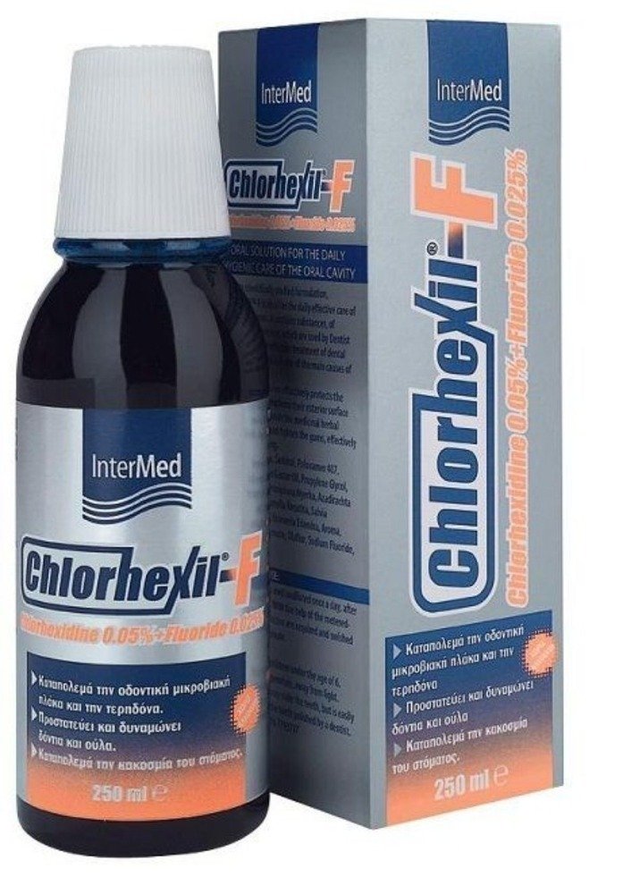 Φωτογραφία προϊόντος: Intermed Chlorhexil-F Στοματικό Διάλυμα Καθημερινής Προστασίας κατά της Πλάκας και της Κακοσμίας 250ml