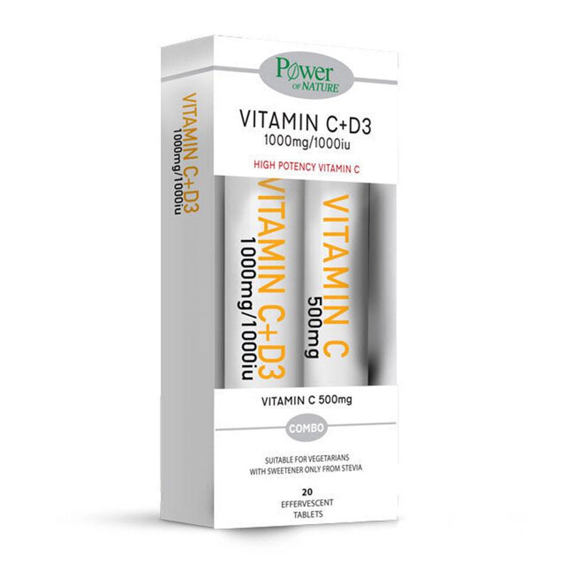 Φωτογραφία προϊόντος: Power Health Vitamin C 1000 mg + D3 1000 IU 20 αναβράζοντα δισκία + Vitamin C 500 mg 20 αναβράζοντα δισκία