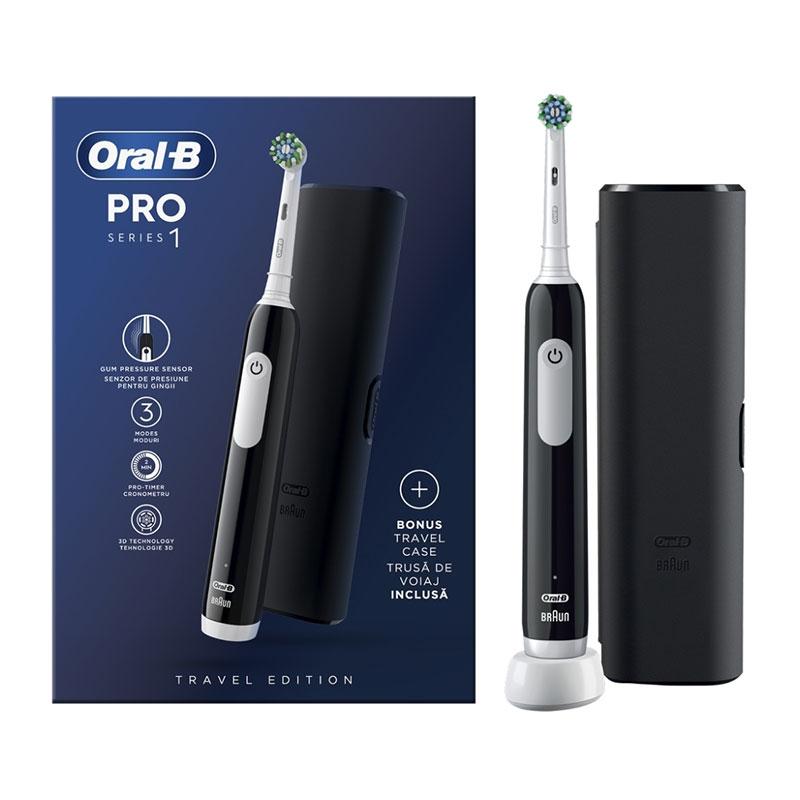 Φωτογραφία προϊόντος: Oral-B Pro Series 1 Ηλεκτρική Οδοντόβουρτσα Μαύρη με Χρονομετρητή, Αισθητήρα Πίεσης και Θήκη Ταξιδίου