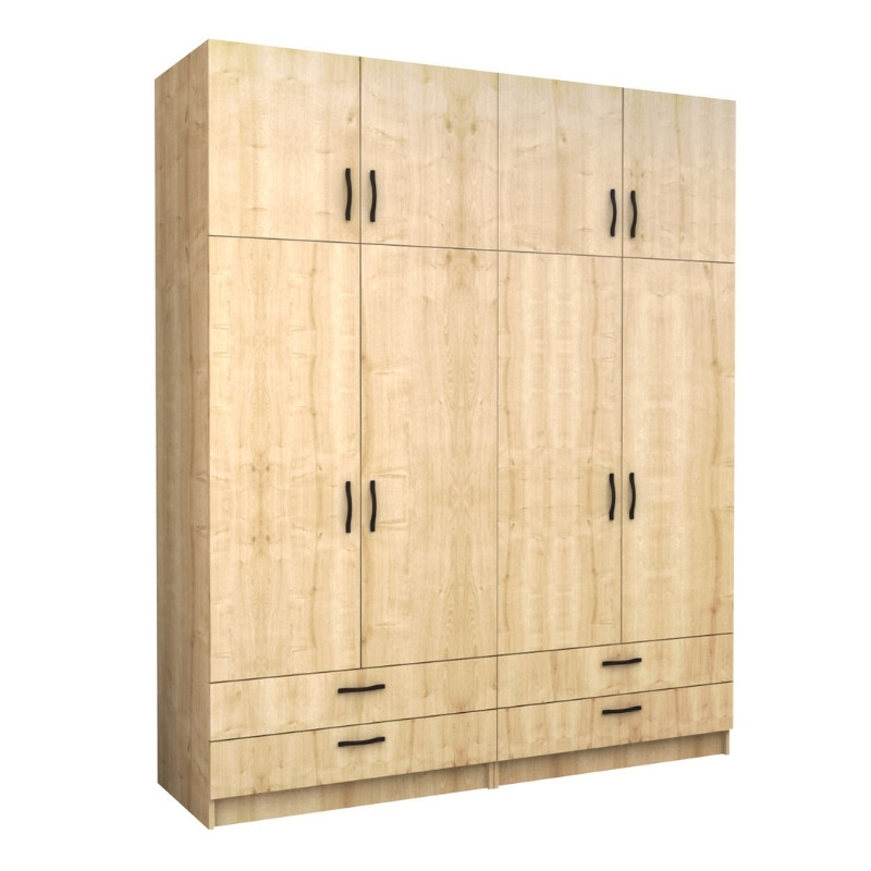 Φωτογραφία προϊόντος: Ντουλάπα ρούχων Victoria Megapap τετράφυλλη με πατάρι και συρτάρια χρώμα φυσικό οξιάς 200x60x240εκ.