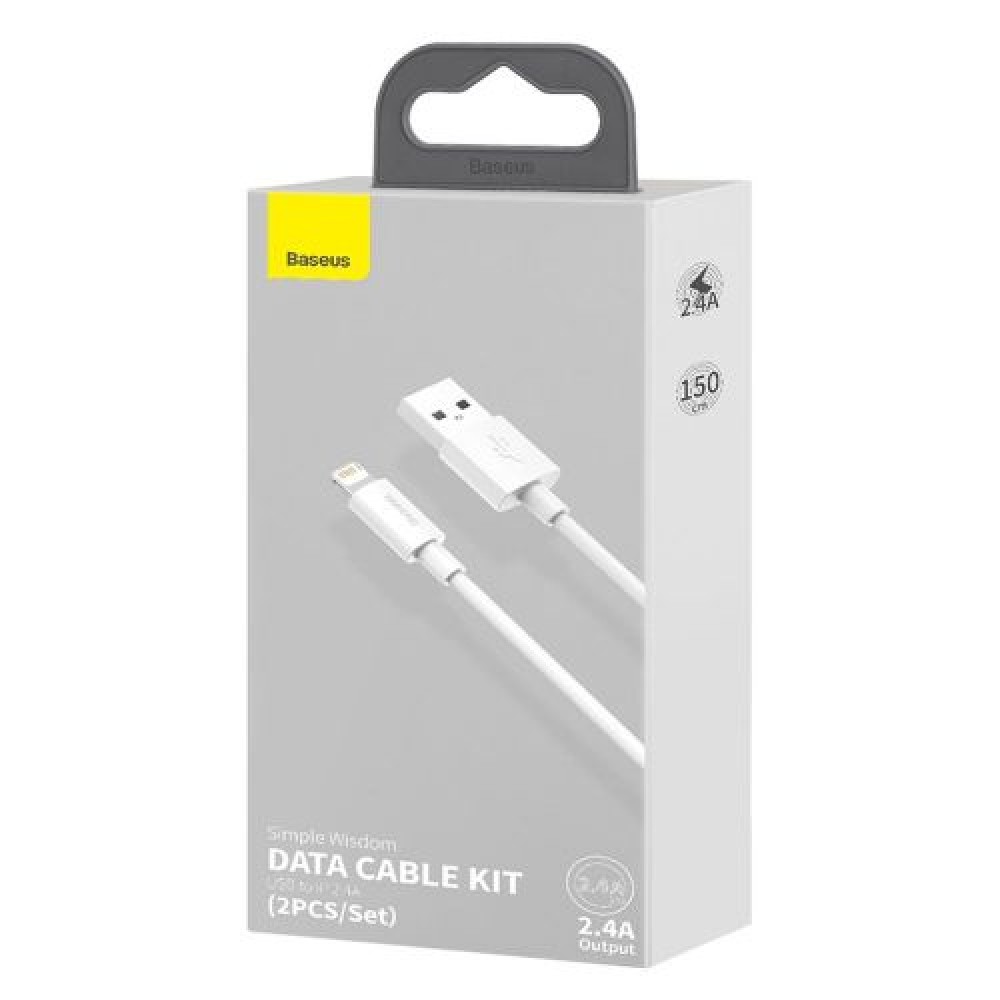 Φωτογραφία προϊόντος: Baseus Καλώδιο USB σε Lightning Simple Wisdom 2.4A 1.5m (2τμχ) (Λευκό)