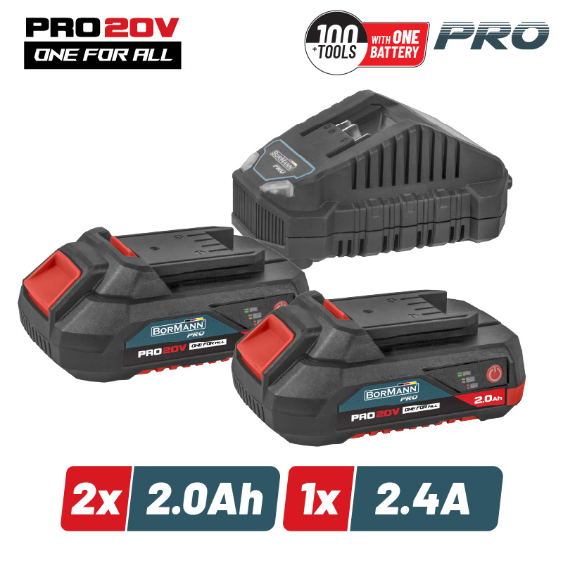 Φωτογραφία προϊόντος: BORMANN Pro BBP9922 Starter Kit 20V Μπαταρίες 2x2.0Ah & Φορτιστής 2.4Α