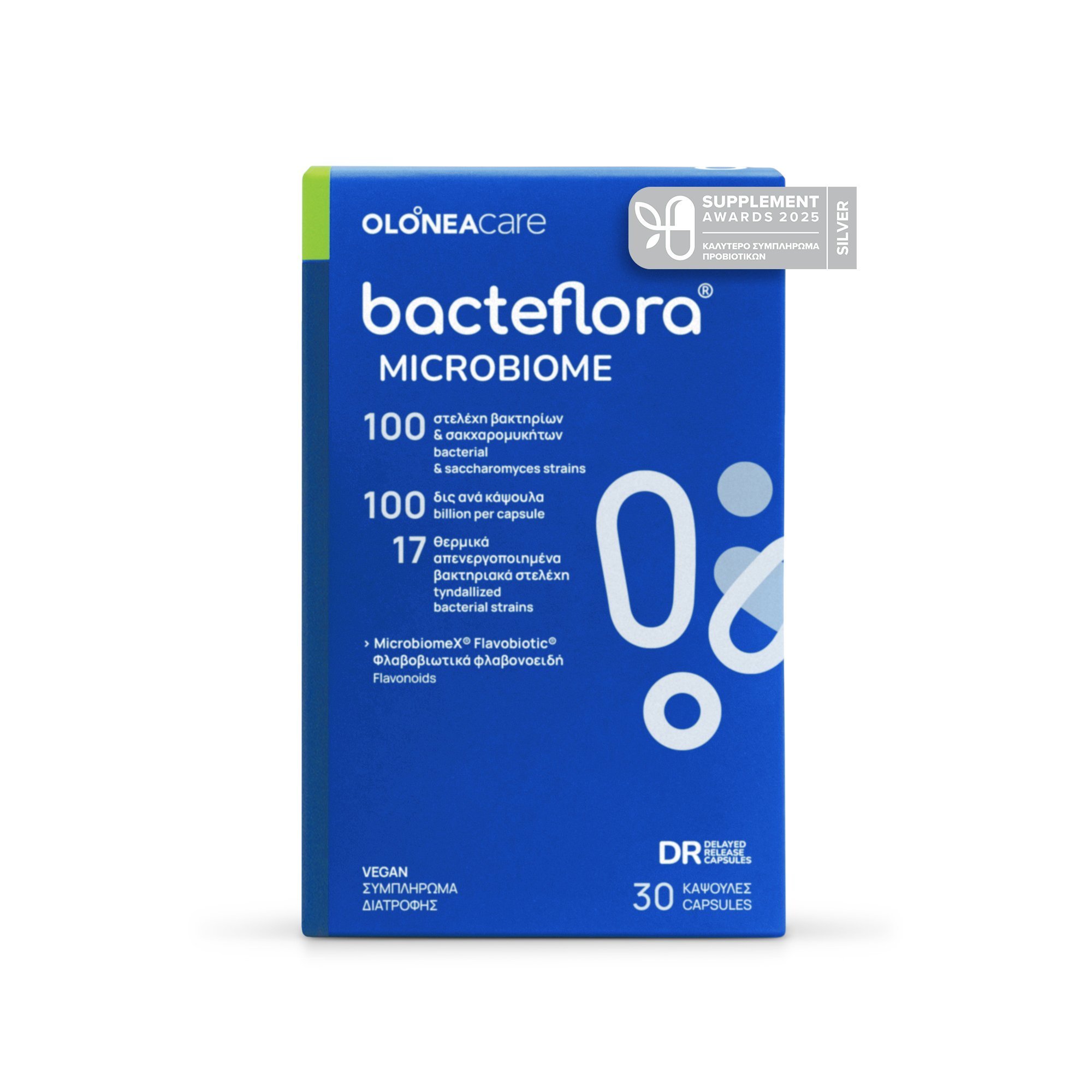 Φωτογραφία προϊόντος: OlONEA BACTEFLORA Microbiome Συμπλήρωμα με Προβιοτικά &amp; Πρεβιοτικά 30 φυτικές κάψουλες