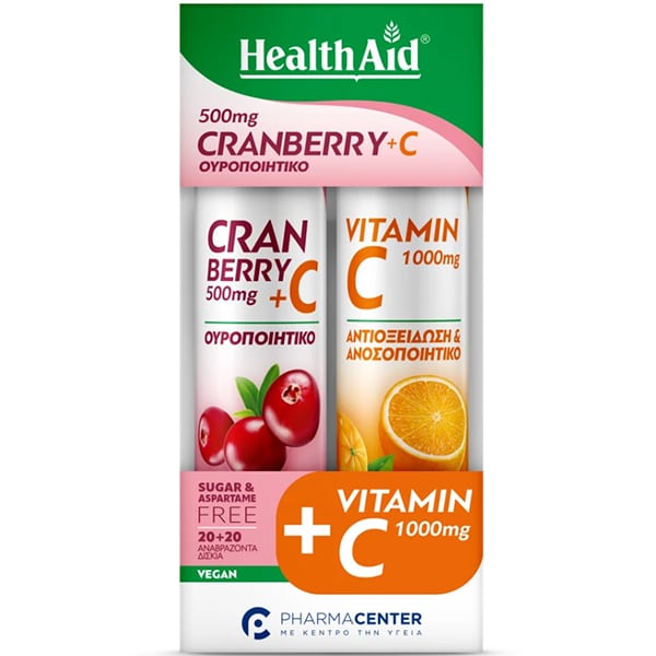 Φωτογραφία προϊόντος: HEALTH AID Promo Pack Cranberry 500mg + Vitamin C, 20tabs &amp; Vitamin C 1000mg, 20tabs