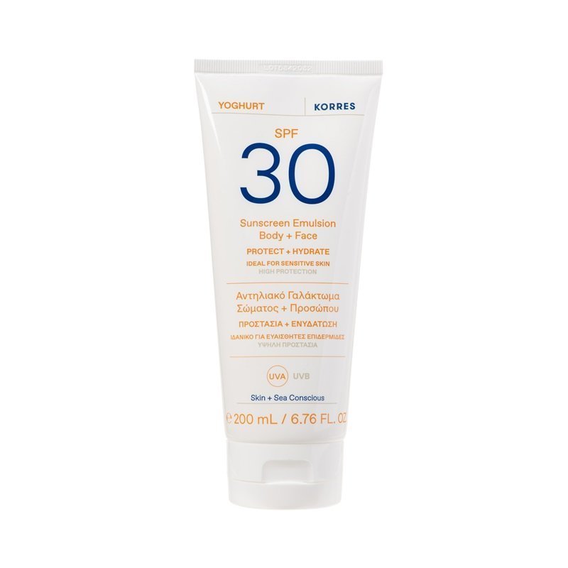 Φωτογραφία προϊόντος: KORRES Yoghurt Sunscreen Emulsion Body + Face SPF30, Αντηλιακό Γαλάκτωμα Σώματος + Προσώπου - 200ml