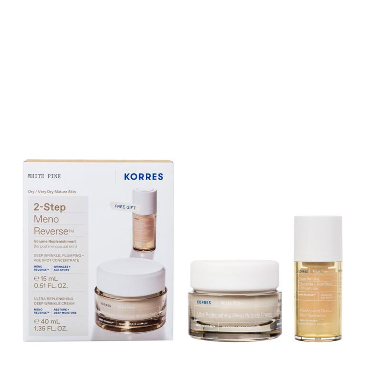 Φωτογραφία προϊόντος: Korres Promo με White Pine Κρέμα Ημέρας για Αναπλήρωση Όγκου για Ξηρές &amp; Αφυδατωμένες Επιδερμίδες, 40ml &amp; Δώρο Serum Προσώπου Λευκή Πεύκη για Αναπλήρωση Όγκου, 15ml, 1σετ