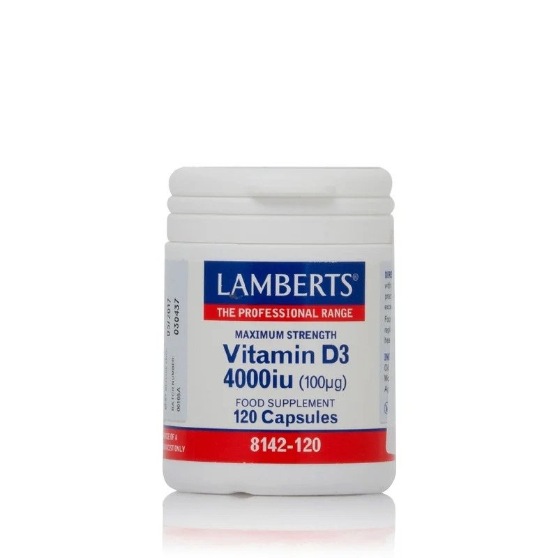 Φωτογραφία προϊόντος: LAMBERTS Vitamin D3 4000IU Συμπλήρωμα Διατροφής Βιταμίνης D3 για την Καλή Υγεία του Μυοσκελετικού &amp; Ανοσοποιητικού Συστήματος 120 Κάψουλες