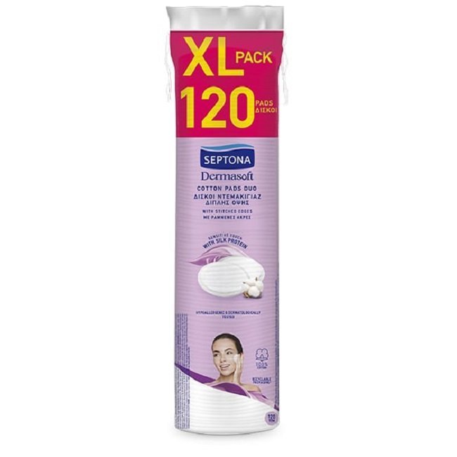Φωτογραφία προϊόντος: Septona Dermasoft Cotton Pads Δίσκοι Ντεμακιγιάζ Διπλής Όψης 120τμχ