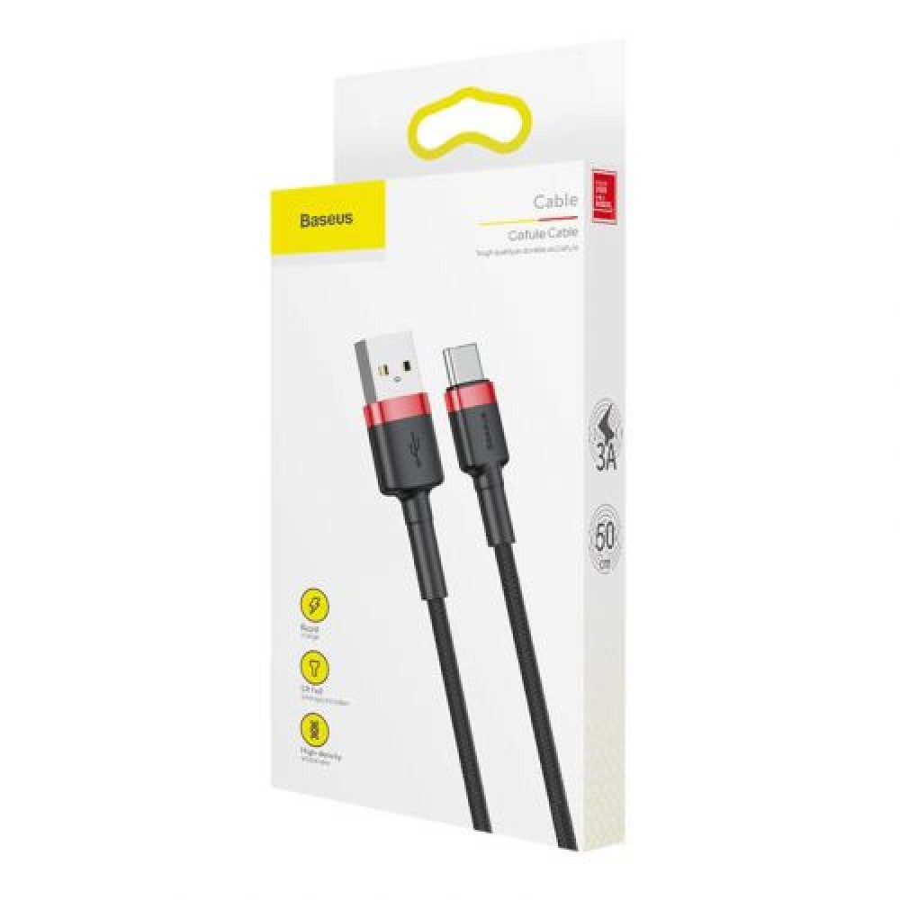 Φωτογραφία προϊόντος: Baseus Type-C Cafule Cable 3A 0.5m Red + Black (CATKLF-A91)