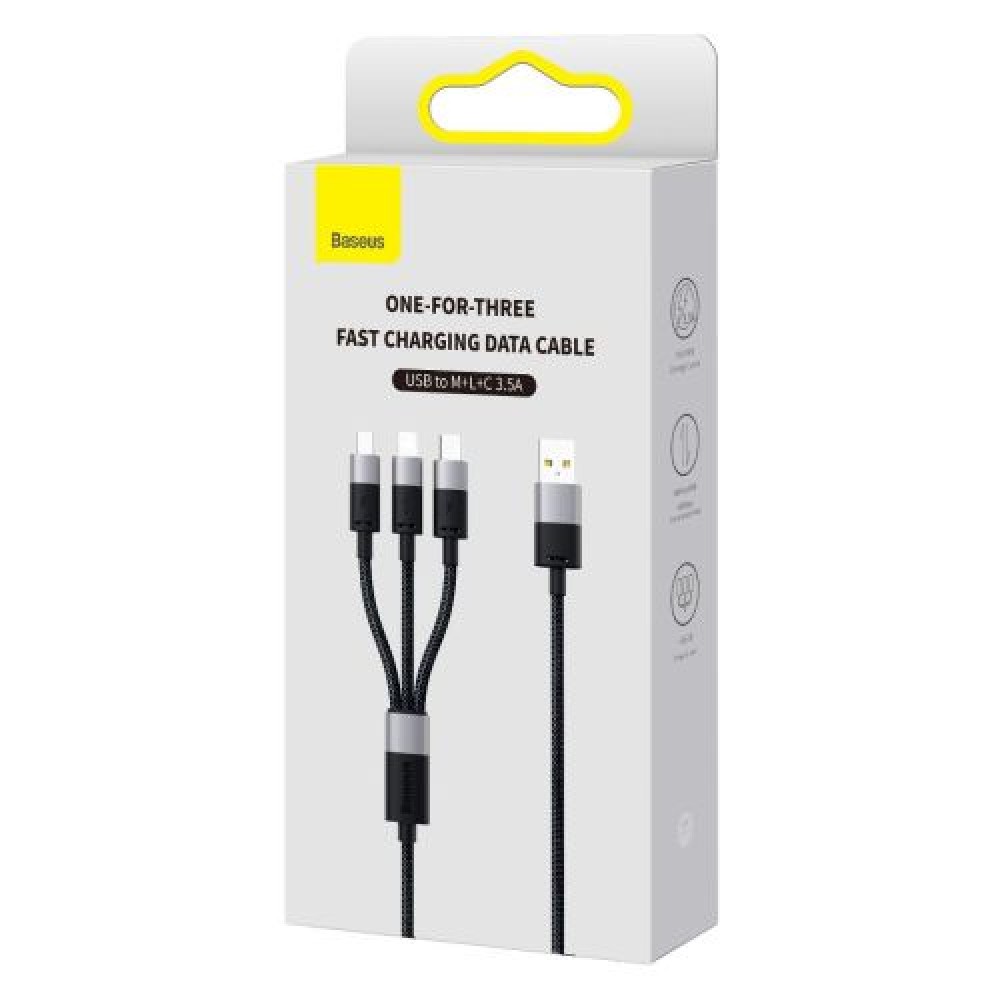 Φωτογραφία προϊόντος: Baseus Universal Cable StarSpeed 3-in-1 Fast Charging Data Cable (USB to Micro + Lightning + Type-C) 3.5A 1.2m, Black (CAXS000001)