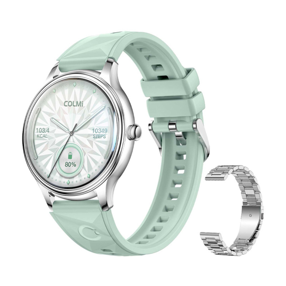 Φωτογραφία προϊόντος: Smart Watch COLMI L28 (Silver-Green + silver steel strap)