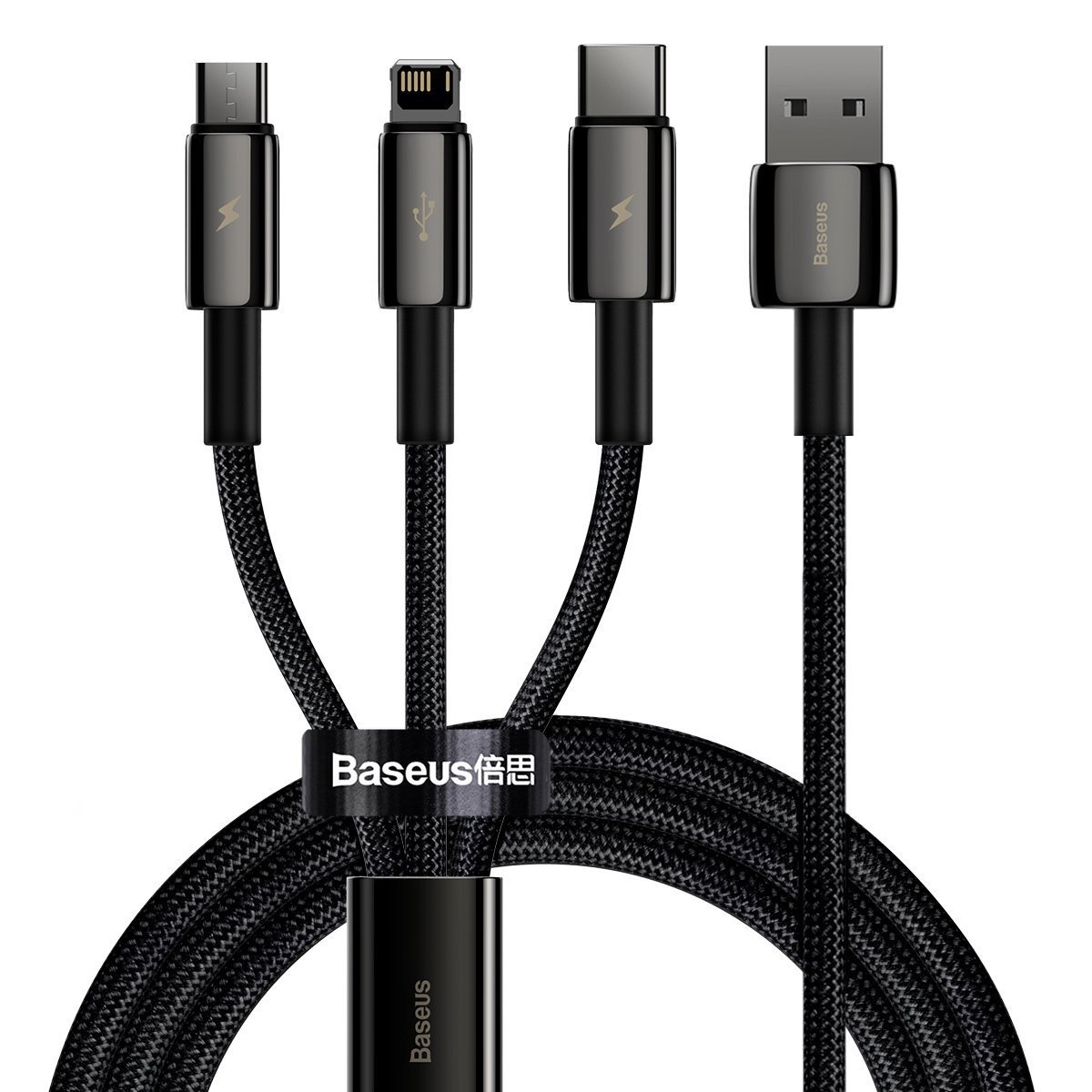 Φωτογραφία προϊόντος: Baseus Καλώδιο 3in1 Tungsten Gold, USB σε micro USB / USB-C / Lightning 3,5A max 1.5m Μαύρο