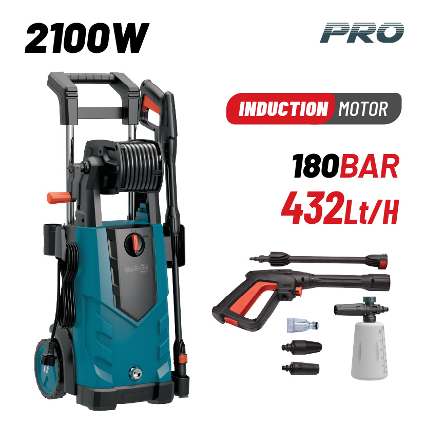 Φωτογραφία προϊόντος: BORMANN Pro BPW4510 Πλυστικό Υψηλής Πίεσης 2100W,Επαγωγικό Μοτέρ,180bar,432L/h,Turbo Μπεκ,Ανέμη
