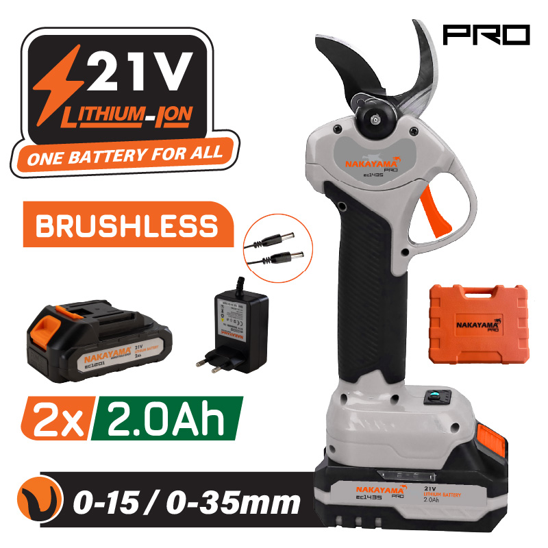 Φωτογραφία προϊόντος: NAKAYAMA Pro EC1435 Ψαλίδι Κλάδου Μπαταρίας 21V, Brushless, Προοδευτική Κοπή 0-15mm/0-35mm, 0.85kg