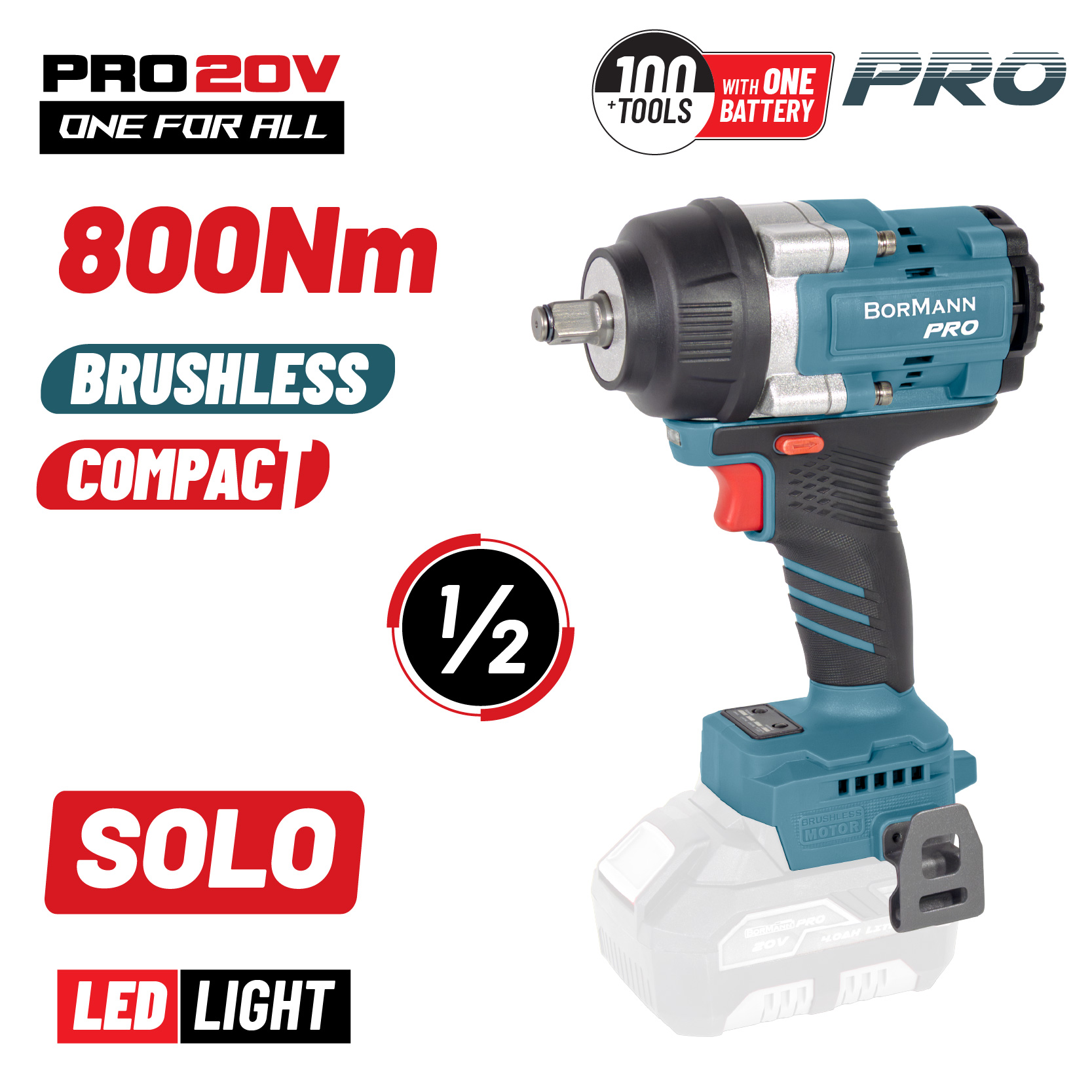 Φωτογραφία προϊόντος: BORMANN Pro BORMANN Po BBP5385 Μπουλονόκλειδο,Brushless Mπαταρίας 20V,Li-Ion,800Nm,0-1400/1900/2400rpm,SOLO (χωρίς μπαταρία και φορτιστή)