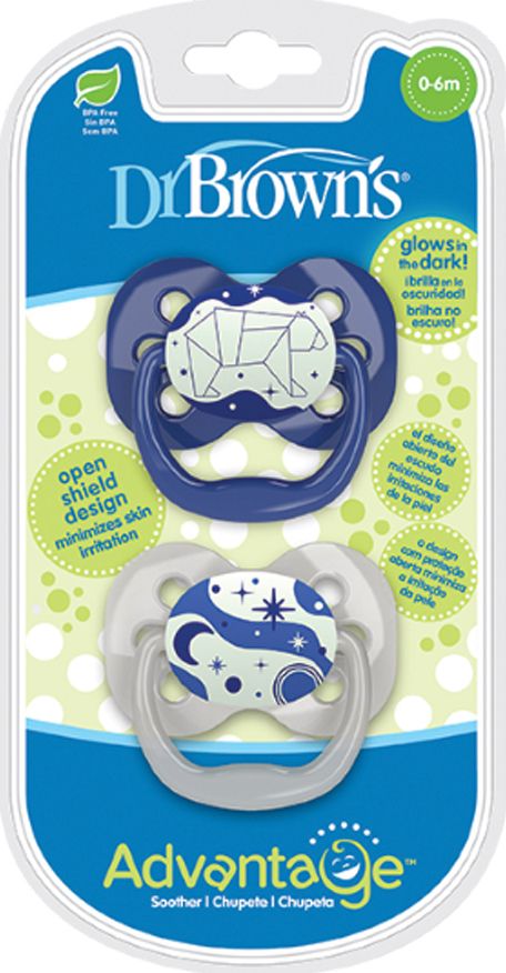 Φωτογραφία προϊόντος: Dr Browns Dr Brown's Advantage Silicone Pacifier Glow-in-the-Dark Stage 1 0-6m Blue 2τμχ (Πιπίλα Σιλικόνης Νυκτός)