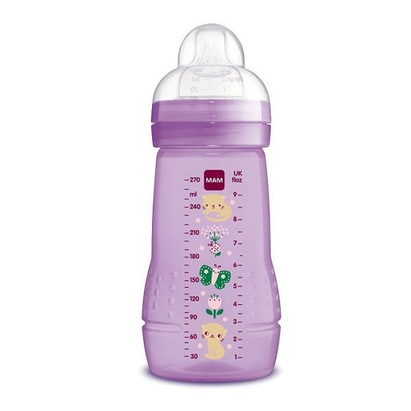 Φωτογραφία προϊόντος: Mam Πλαστικό Μπιμπερό Easy Active με Θηλή Σιλικόνης για 2+ μηνών Μωβ Γατούλες 270ml