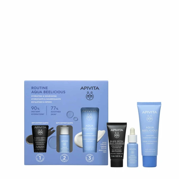 Φωτογραφία προϊόντος: Apivita Promo Routine Aqua Beelicious Κρέμα Ενυδάτωσης Πλούσιας Υφής 40ml & ΔΩΡΟ Μαύρο Τζελ Καθαρισμού 15ml & Booster Αναζωογόνηση 10ml